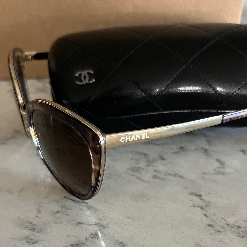 Chanel Gold and Black Sunglasses